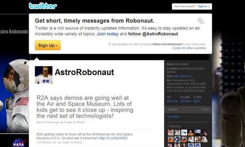 Strona Robonaut-2 na Twitterze