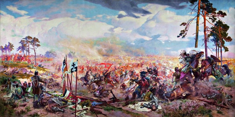 „Bitwa pod Grunwaldem” Tadeusza Popiela i Zygmunta Rozwadowskiego.