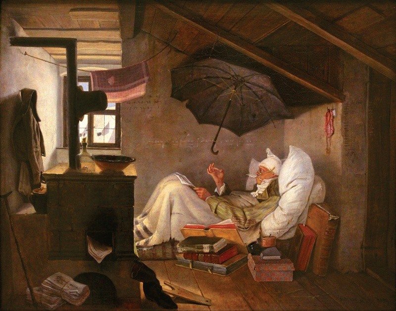 Carl Spitzweg (1808–1885), Biedny poeta, 1839, Nowa Pinakoteka, Monachium