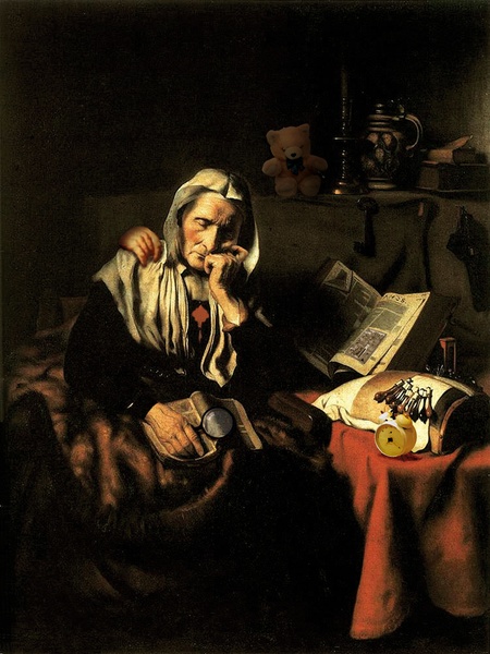 Nicolaes Maes (1634-1693), „Drzemiąca staruszka”, 1655