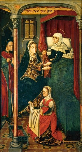 Mistrz z Miraflores „Narodzenie św. Jana Chrzciciela”  olej i tempera na desce, 1490–1500 Muzeum Prado, Madryt 