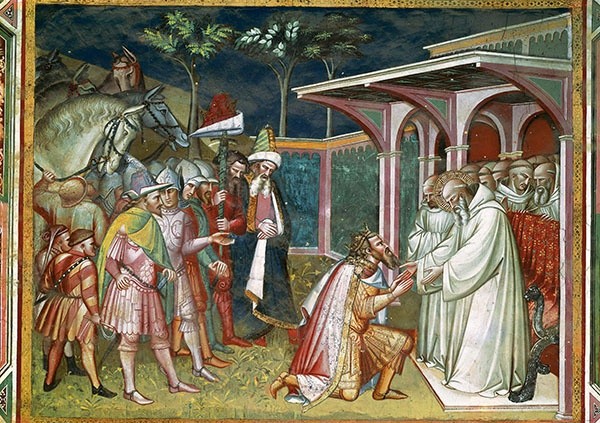 Spinello Aretino „Św. Benedykt i król Totila” fresk, 1387 Kościół San Miniato al Monte, Florencja 