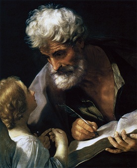 Guido Reni „Św. Mateusz i anioł”  olej na płótnie, 1635–1640 Muzea Watykańskie, Rzym