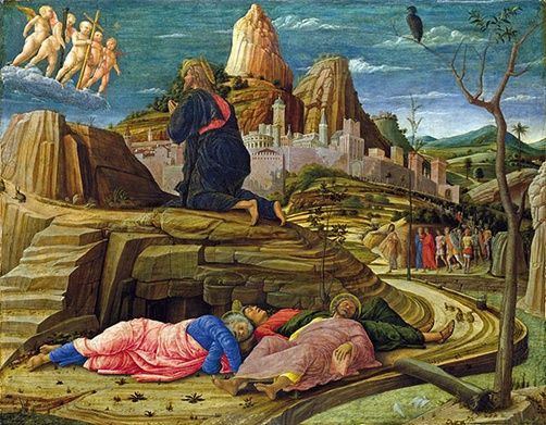 Andrea Mantegna „Modlitwa w Ogrójcu”  olej na desce, ok. 1460 National Gallery, Londyn