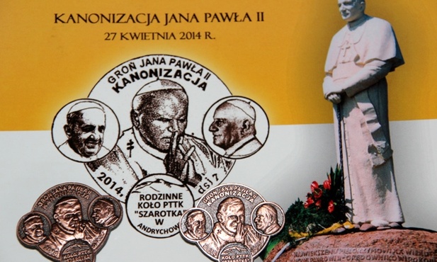 "Kanonizacyjna" odznaka i kartka pocztowa z Gronia