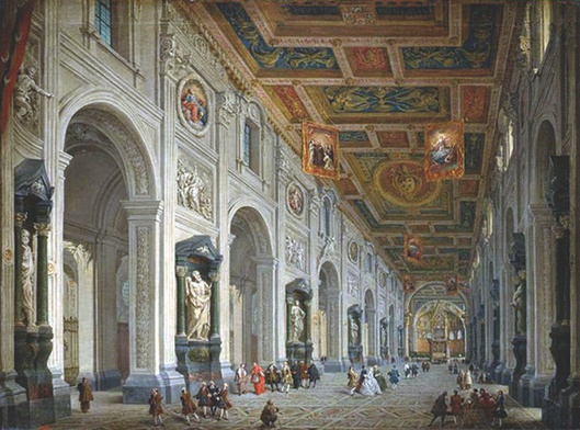 Giovanni Paolo Pannini „Wnętrze bazyliki św. Jana na Lateranie”  olej na płótnie, I poł. XVIII w. Muzeum Puszkina, Moskwa