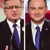 Bronisław Komorowski  ubiega się o reelekcję  na urząd prezydenta  Po prawej: Kandydat PiS Andrzej Duda w I turze pokonał  urzędującego prezydenta