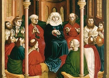 Hans Multscher „Zesłanie Ducha Świętego”  olej na desce, 1437 Gemäldegalerie, Berlin 