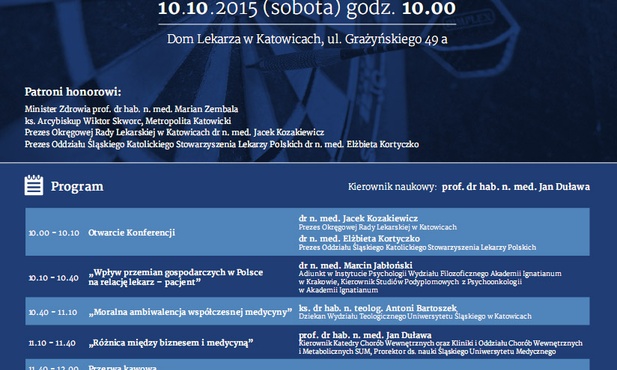 Dehumanizacja medycyny - konferencja naukowa, Katowice, 10 października