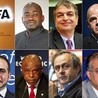 Kandydaci na nowego szefa FIFA (od lewej z góry) Musa Hassan, Jérôme Champagne, Gianni Infantino, Ali ibn Husajn,  Tokyo Sexwale, Michel Platini, Salman al-Khalifa