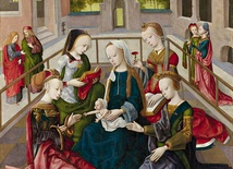 Mistrz Virgo inter Virgines „Maryja z Dzieciątkiem  oraz świętymi Katarzyną, Cecylią, Barbarą i Urszulą”  olej na desce, ok. 1490 Rijksmuseum, Amsterdam