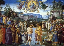 Pietro Vannucci, zwany Perugino „Chrzest Chrystusa”  fresk, ok. 1482 Kaplica Sykstyńska, Watykan