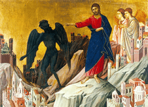Duccio di Buoninsegna „Kuszenie na górze”  tempera na drewnie, 1308–1311, Frick Collection, Nowy Jork