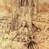 Jan van Eyck "Św. Barbara" rysunek i grisaille na desce, 1437 Królewskie Muzeum Sztuk Pięknych Antwerpia