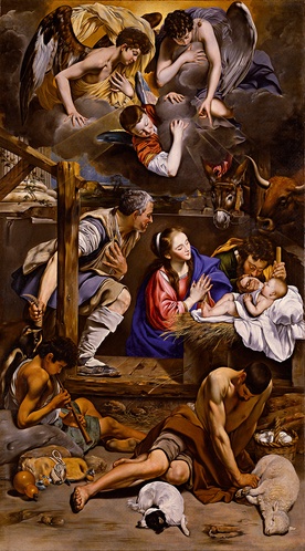 Juan Bautista Maíno "Pokłon pasterzy", olej na płótnie, 1612–1614 Muzeum Prado, Madryt