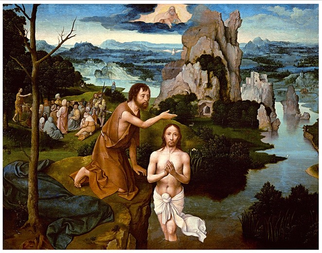 Joachim Patinir "Chrzest Chrystusa" olej na desce, 1515–1524 Muzeum Historii Sztuki, Wiedeń