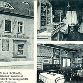 Polkowice, rok 1917, kamienica nr 34.  Napis na froncie głosi: „Specjalność – kószka polkowicka”.