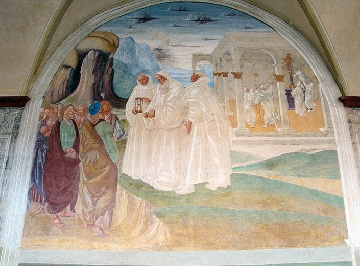 Luca Signorelli
Święty Benedykt ewangelizuje mieszkańców Monte Cassino
fresk, 1497–1498
Opactwo 
Monte Oliveto Maggiore, Asciano