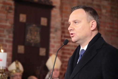 Prezydent Andrzej Duda przemawia w bazylice św. Brygidy w Gdańsku