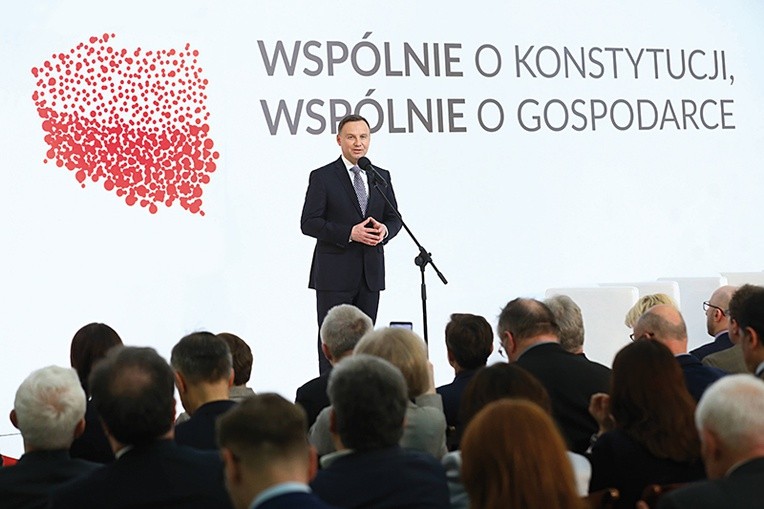 Prezydent Andrzej Duda podczas konferencji „Wspólnie o konstytucji, wspólnie o gospodarce” 11.04.2018 r.