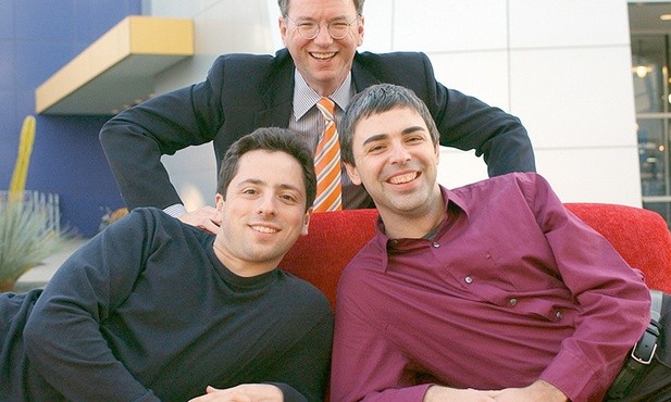 Szef Google w latach 2001–2011 Eric Schmidt (u góry) oraz jego twórcy, Siergiej Brin (z lewej)  i Larry Page.