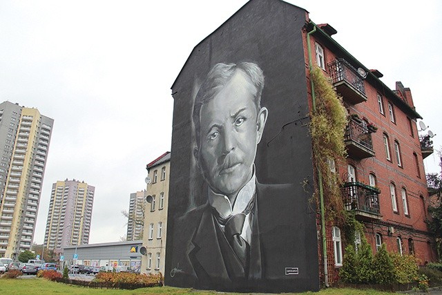 Wojciech Korfanty na muralu w Katowicach.