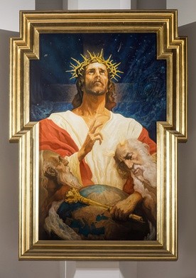 Obraz Chrystusa Krola Pokoju autorstwa Adama Styki w Kosciele Ksiezy Pallotynow przy ulicy Skaryszewskiej 12 w Warszawie 