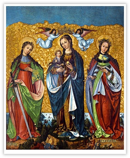 Autor nieznany "Maryja z Dzieciątkiem oraz świętymi  Perpetuą i Felicytą", tempera na desce, ok. 1520 r. Muzeum Narodowe, Warszawa
