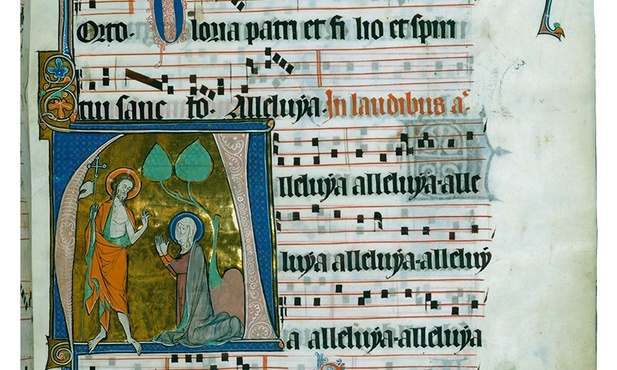 Antyfonarz z Beaupré, księga liturgiczna z końca XIII wieku. Iluminowany inicjał „A” zawiera scenę spotkania zmartwychwstałego Chrystusa i Marii Magdaleny.