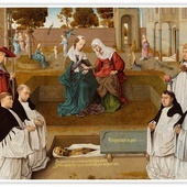 Mistrz Spes Nostra "Kanonicy nad grobem i Nawiedzenie Najświętszej Maryi Panny", olej na desce, ok. 1500, Rijksmuseum, Amsterdam