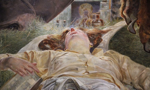 Obraz „Śmierć Ellenai” powstał pod wpływem poematu „Anhelli” Juliusza Słowackiego.