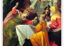 Giovanni Andrea Ansaldo "Salome przynosi Herodiadzie głowę św. Jana Chrzciciela", olej na płótnie, ok. 1630 r. Muzeum Strada Nuova, Genua