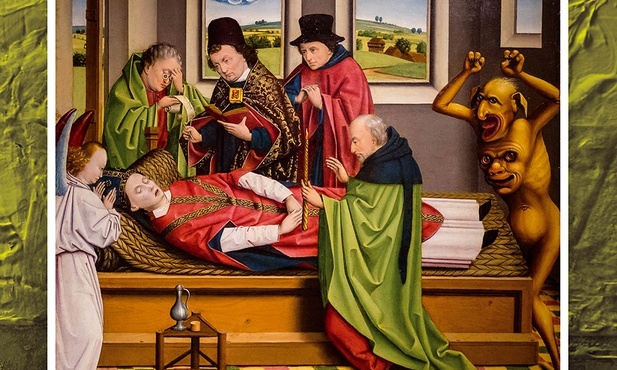 Derick Baegert "ŚMIERĆ ŚW. MARCINA Z TOURS", tempera na desce, ok. 1480 r. Westfalskie Muzeum Sztuki i Historii Kultury, Münster