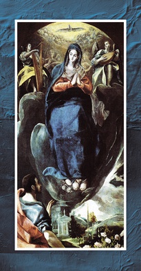 Dominikos Theotokopulos, zwany El Greco NIEPOKALANE POCZĘCIE  KONTEMPLOWANE PRZEZ JANA EWANGELISTĘ. Olej na płótnie, 1580–1585, Muzeum Santa Cruz, Toledo