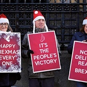Zwolennicy brexitu demonstrują przed budynkiem Parlamentu  w Londynie.