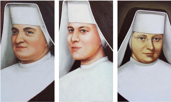 Od lewej: Siostra M. Krzysztofa posługiwała w Szpitalu Mariackim, siostra M. Maurycja zmarła podczas deportacji oraz  siostra M. Bona zginęła w Ornecie.