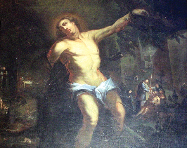 Święty Sebastian. Christian Bentum (1741–45), olej  na płótnie. Kościół w Jemielnicy