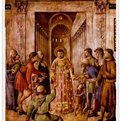 Guido di Pietro da Mugello, zwany Fra Angelico
Św. Wawrzyniec rozdaje majątek Kościoła ubogim
 fresk, 1447–1450
kaplica Niccolina, Watykan