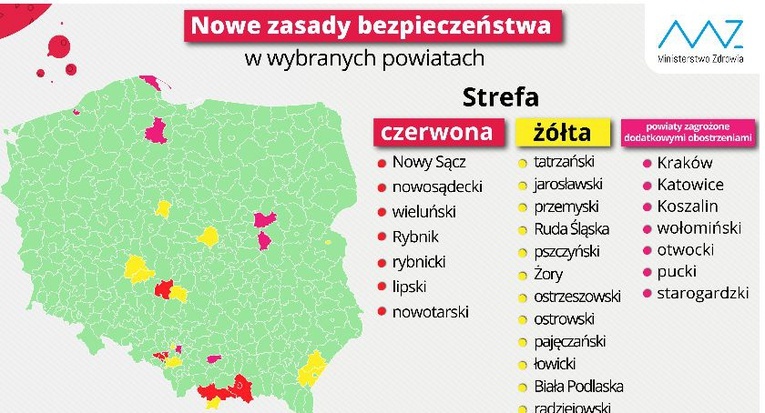 Powiat łowicki jednym z 12 powiatów objętych strefą żółtą.