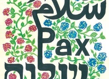 ▲	Logo zapowiadające wydarzenie – słowo „pokój” w trzech językach: arabskim, łacińskim i hebrajskim.