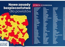 W strefie czerwonej znajdzie się 152 powiatów, czyli prawie połowa Polski