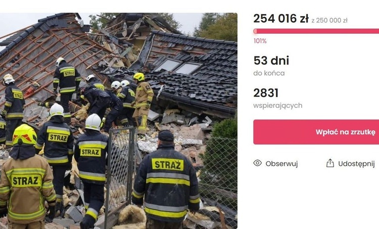 Ponad 250 tys. zł zebrano już na pomoc rodzinom z Kobiernic, które straciły dom po eksplozji gazu.
