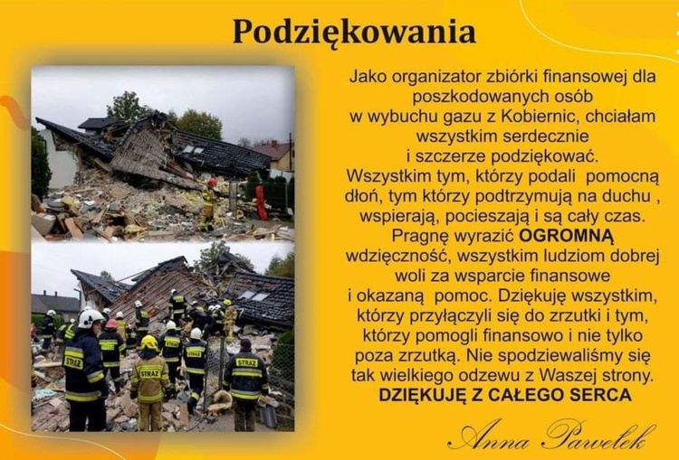 Anna Pawełek dziękuje wszystkim, którzy dołączyli do akcji pomocy dla mieszkańców Kobiernic.