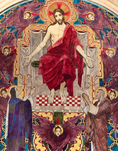 Chrystus sędzia, fragment mozaiki z kaplicy Wszystkich Świętych w katedrze westminsterskiej.