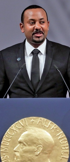 Premier Ahmed przemawiający po odebraniu Nagrody Nobla.