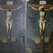 Dzieło „Ukrzyżowanie”  przed (z lewej) i po renowacji.