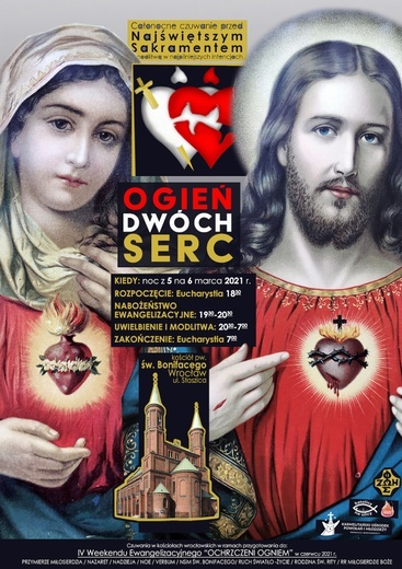 Czuwanie "Ogień Dwóch Serc" w parafii pw. św. Bonifacego we Wrocławiu. Transmisja