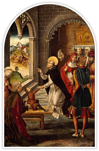 Pedro BerrugueteŚw. Dominik wskrzesza młodzieńcaolej na desce, 1493–1499Muzeum Prado, Madryt