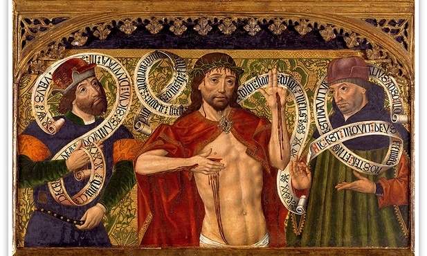 Diego de la Cruz "Chrystus z prorokami Dawidem i Jeremiaszem", olej i tempera na desce 1495–1500, Muzeum Prado, Madryt