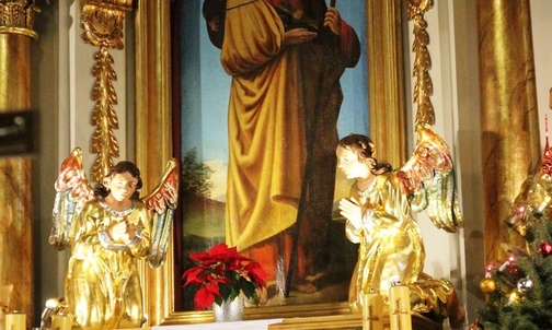 Wizerunek św. Jakuba w ołtarzu głównym kościoła w Rzykach.